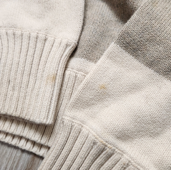 American Eagle Heavyweight 1/4 Zip Sweater Creme Gray Stripe Knit High Neck Sz L - Picture 3 of 13